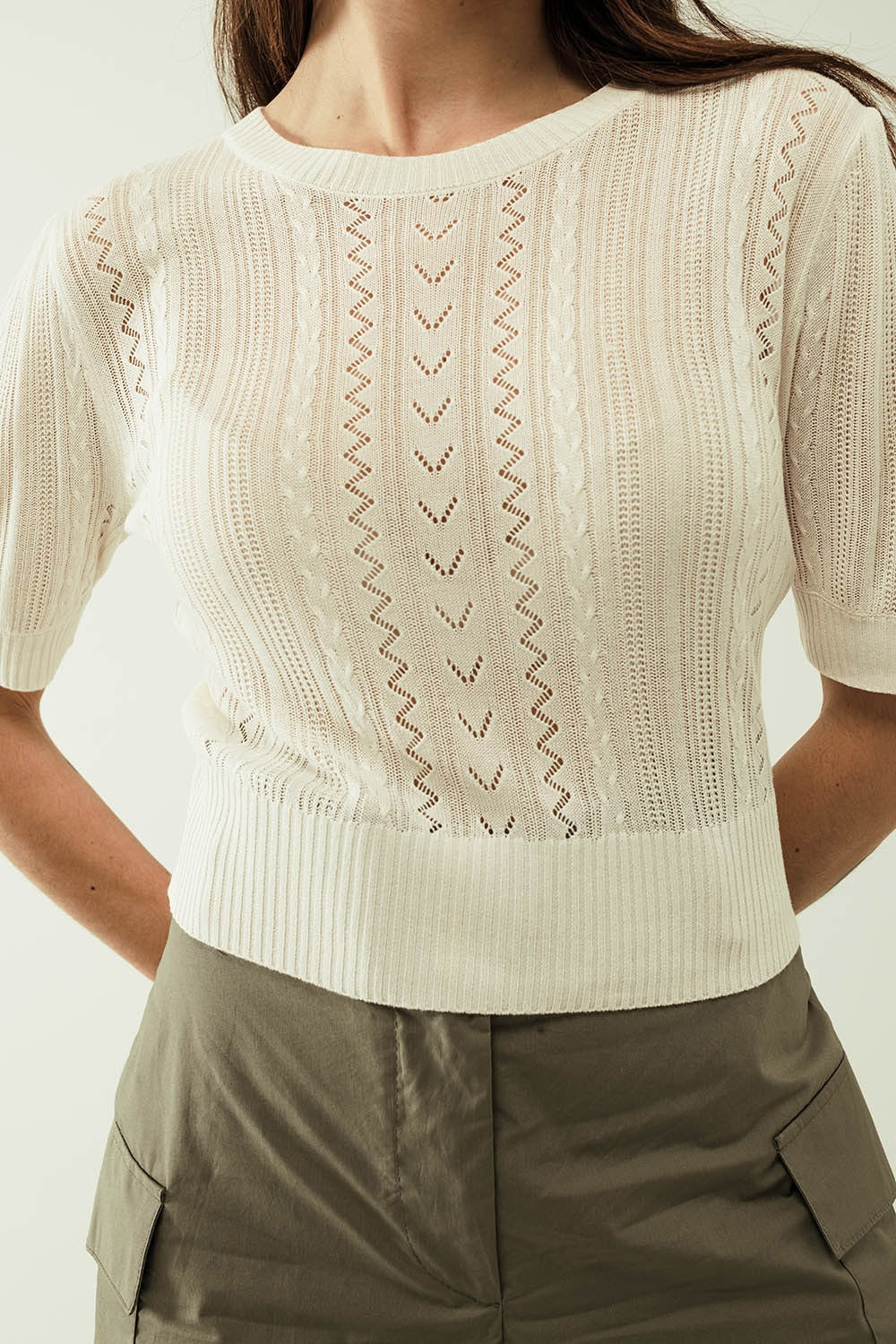 3/4-Ärmel-Pullover mit Zickzac-Muster für Damen